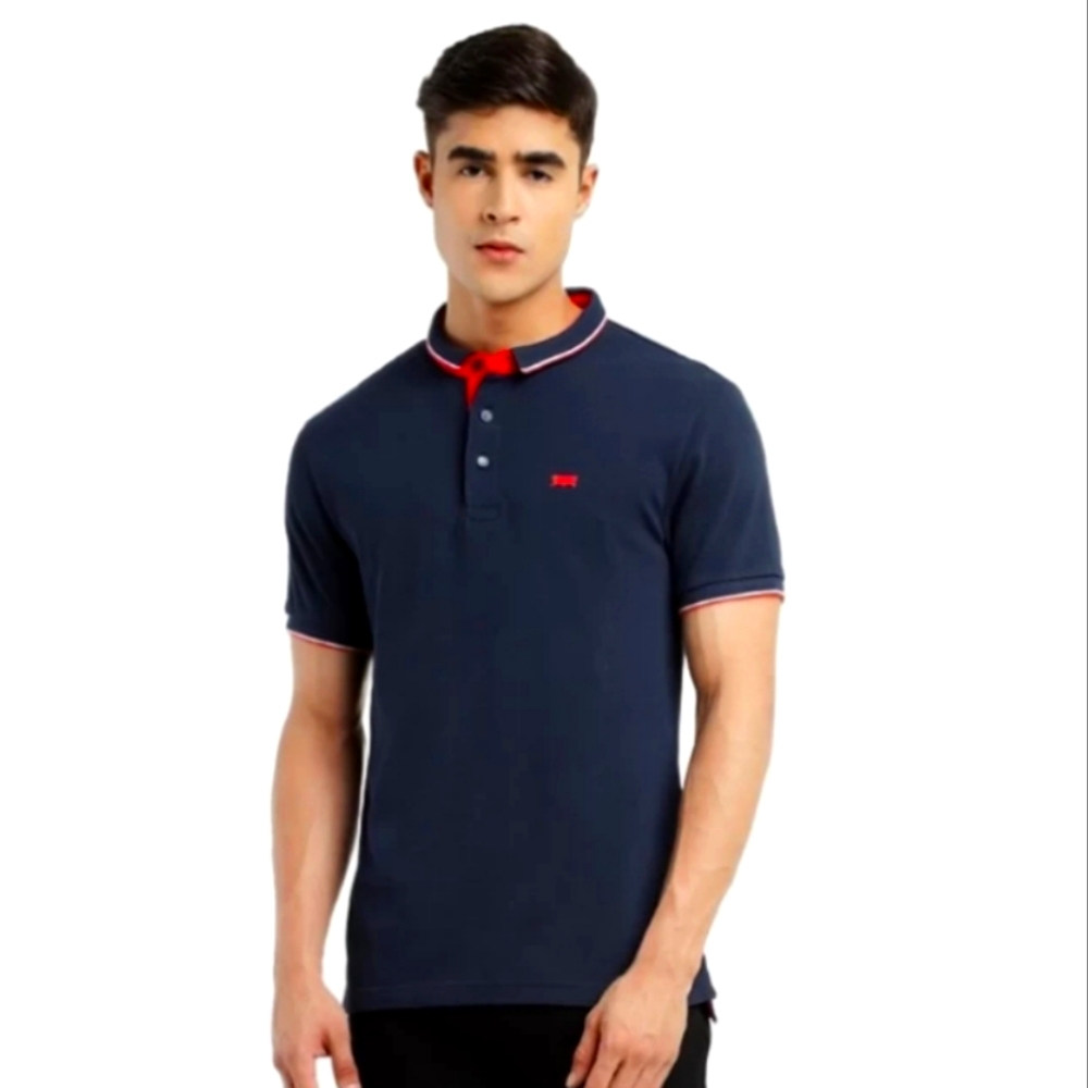 LEVI'S MEN'S POLO SHIRT COLLAR BLUE RED T-SHIRT SZ LARGE